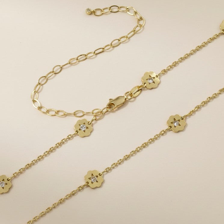🌸 18k Gold Filled CZ Flower Belly Chain — A Garden at the Waist. Sparkling With Every Move.
