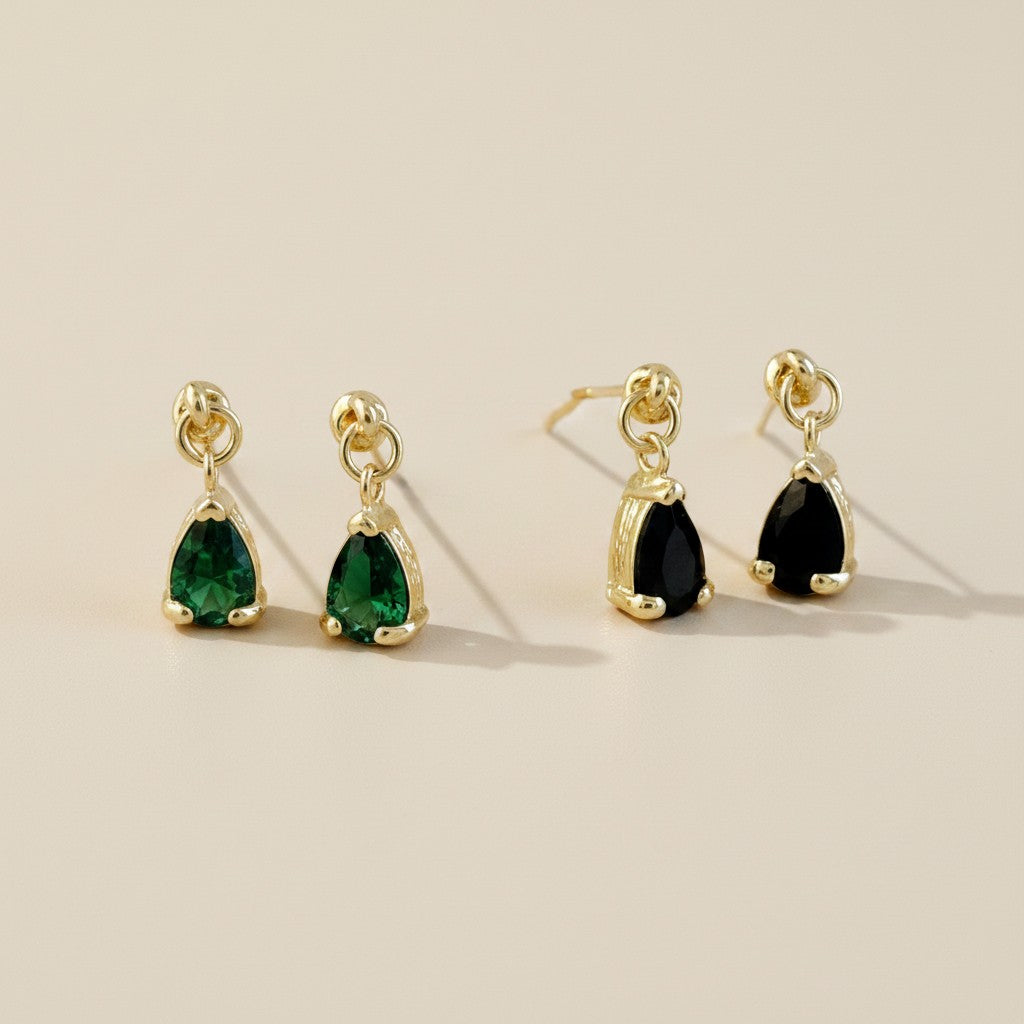 18k Gold Filled Colored CZ Teardrop  Earrings