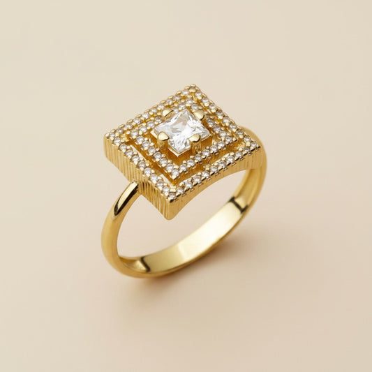 18k Gold Filled CZ Princess Cut Squared Top Ring | Statement Sparkle