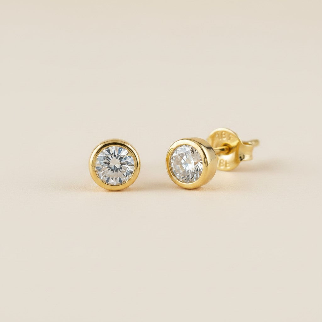 18k Gold Filled Round CZ Stud Earrings | Timeless Everyday Classic