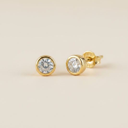 18k Gold Filled Round CZ Stud Earrings | Timeless Everyday Classic