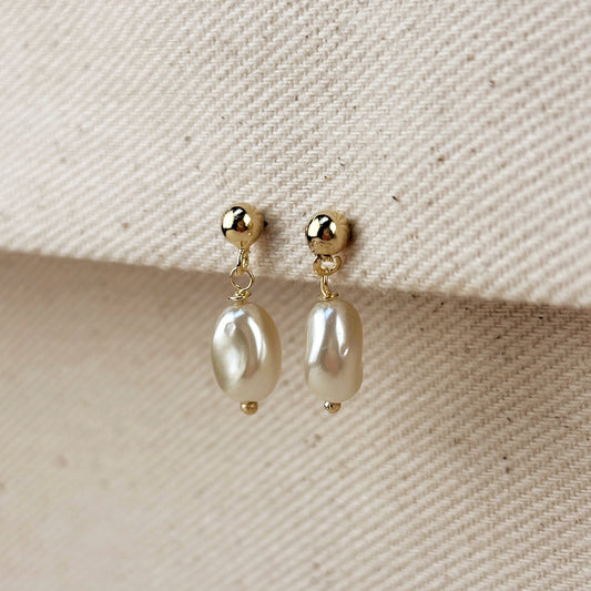 18k Gold Filled Drop Baroque Pearl Earrings