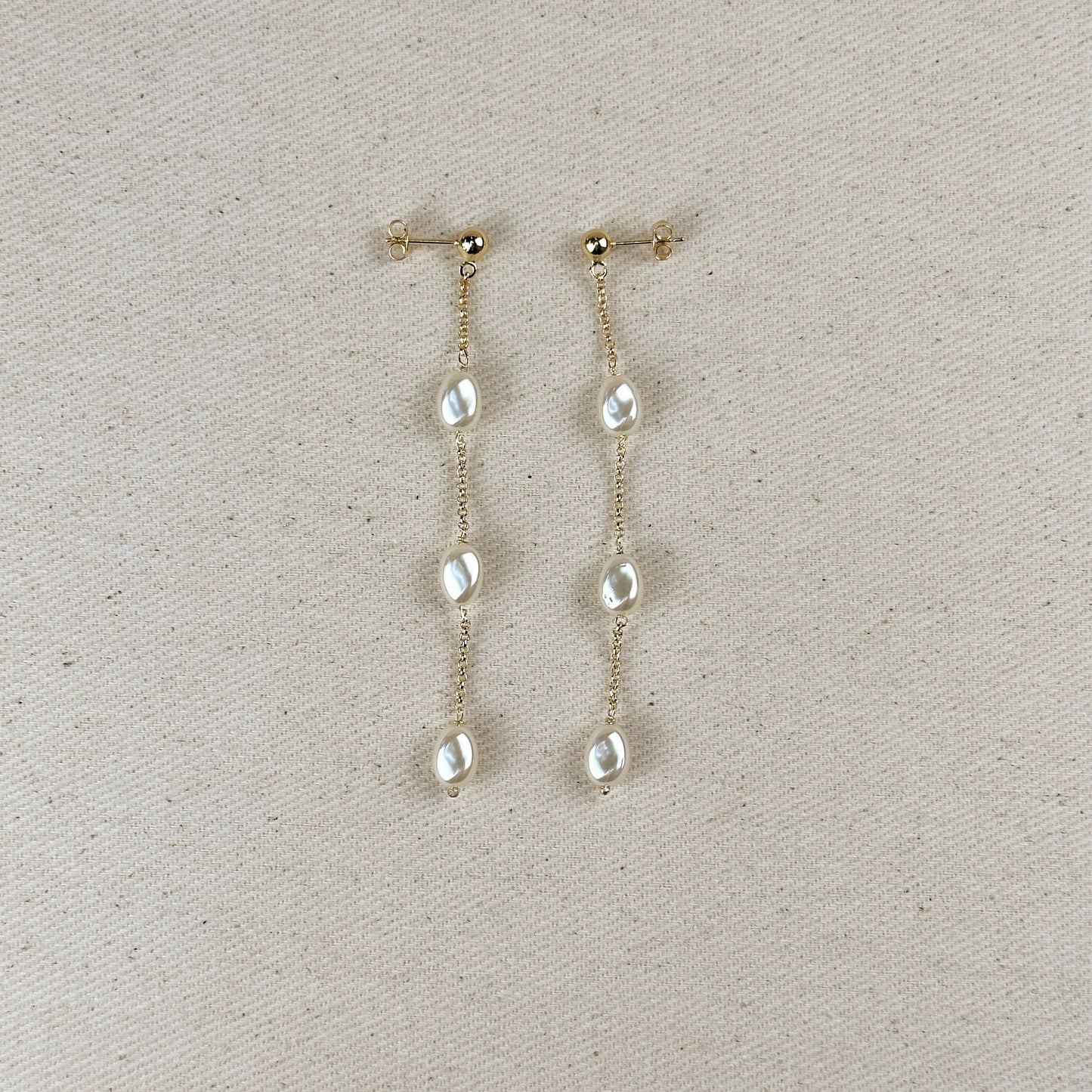 18k Gold Filled Spaced Baroque Pearl Drop Earrings