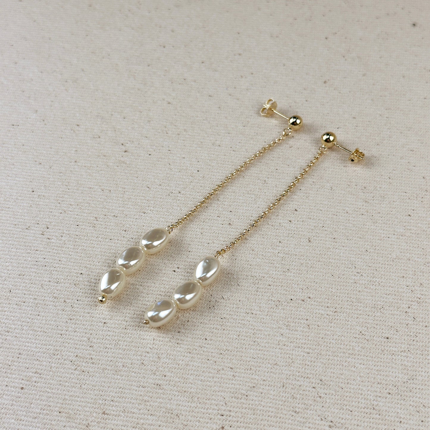 18k Gold Filled Row of Baroque Pearls Drop Earrings