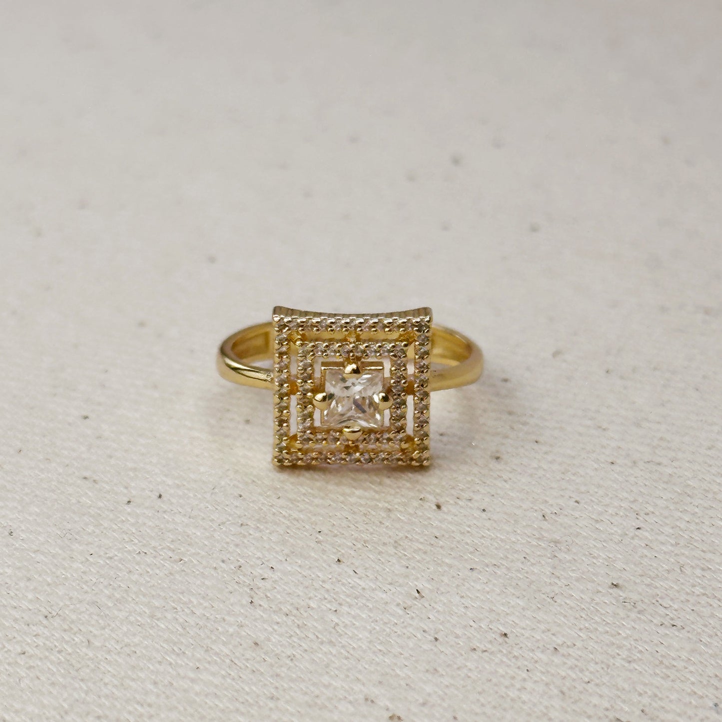 18k Gold Filled CZ Princess Cut Squared  Top Ring