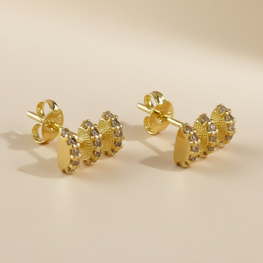 ✨ 18k Gold Filled Triple Pavé CZ Bar Stud Earrings — Three Rows of Sparkle, One Perfect Stud