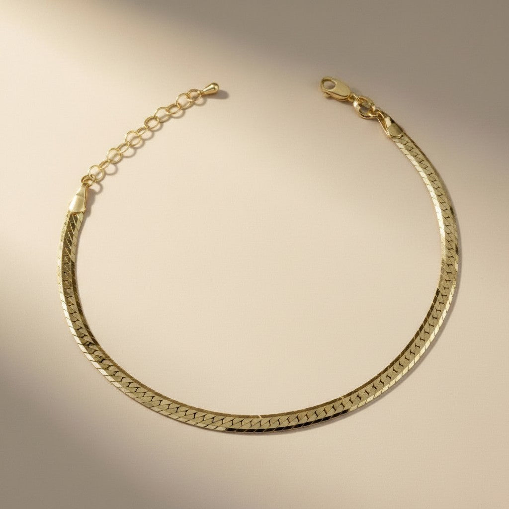 18K Gold Filled Diamond Cut Herringbone Anklet
