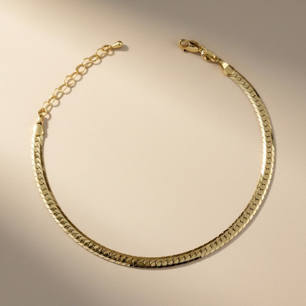 18K Gold Filled Diamond Cut Herringbone Anklet