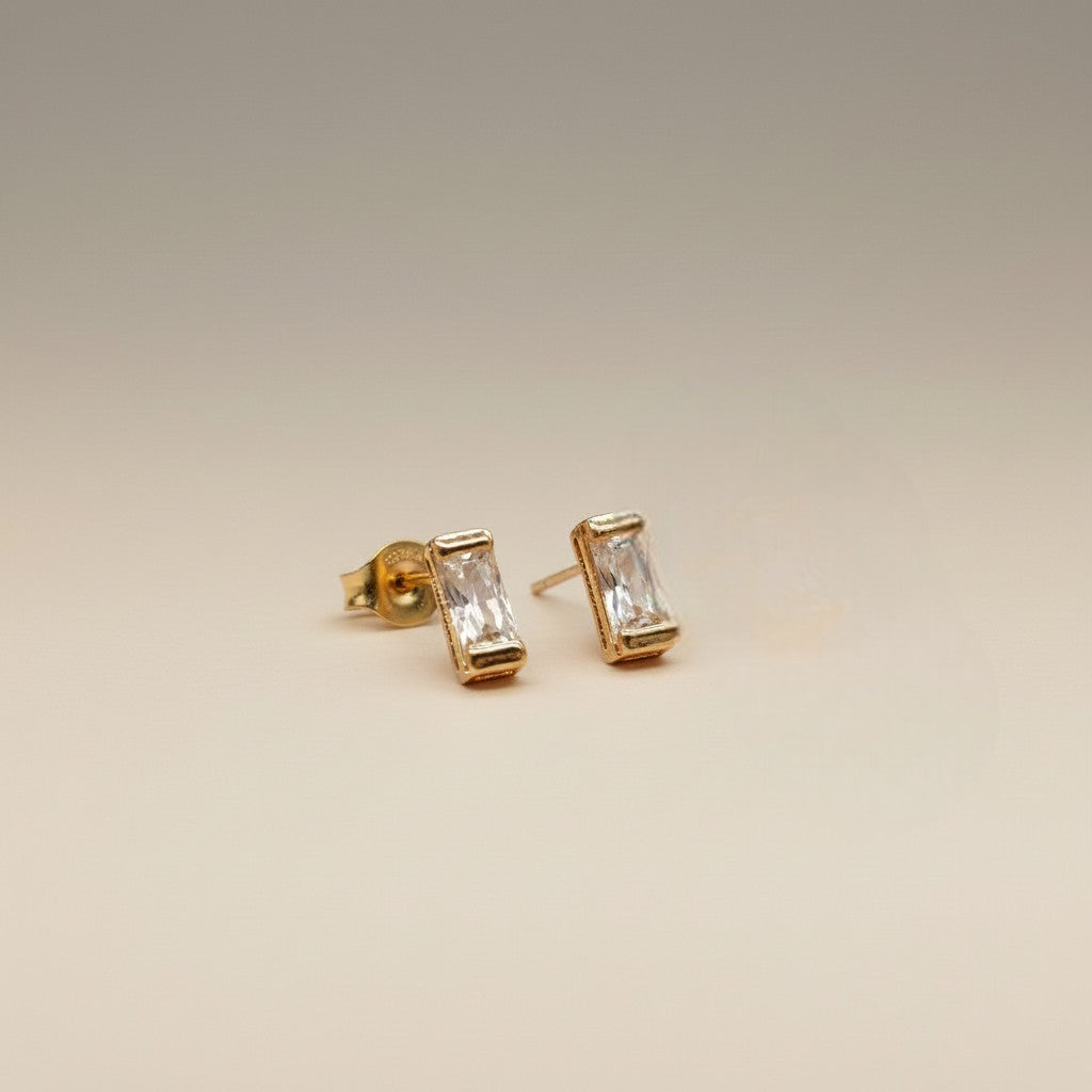 Baguette Stud Earrings - Minimalist CZ Diamond Studs for Women | Dainty