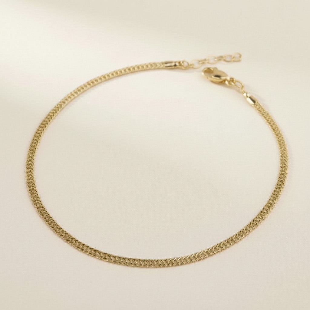 Double Curb Chain Anklet for Women | 4mm Chunky Gold Anklet | Adjustable Beach Jewelry