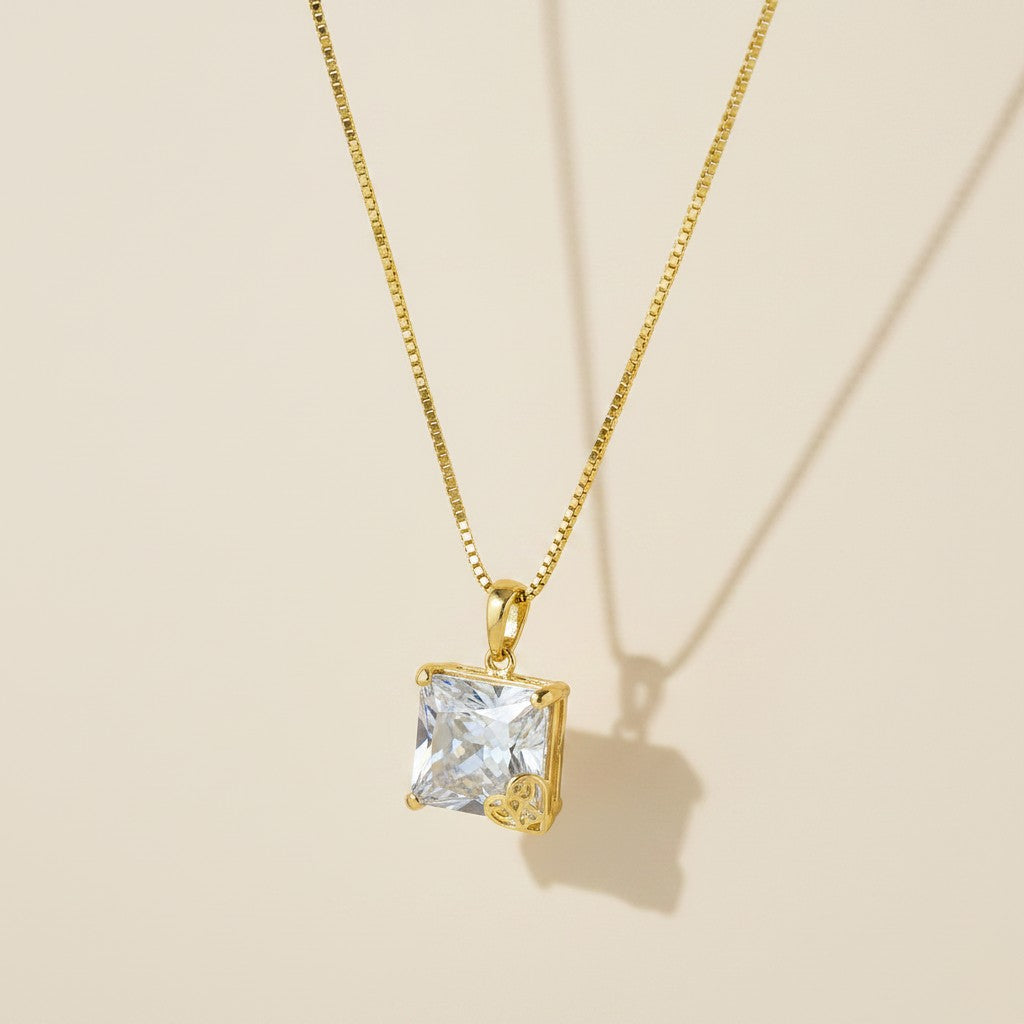 18k Gold Filled Oversized Princess Cut CZ Necklace | Diamond-Like Brilliance