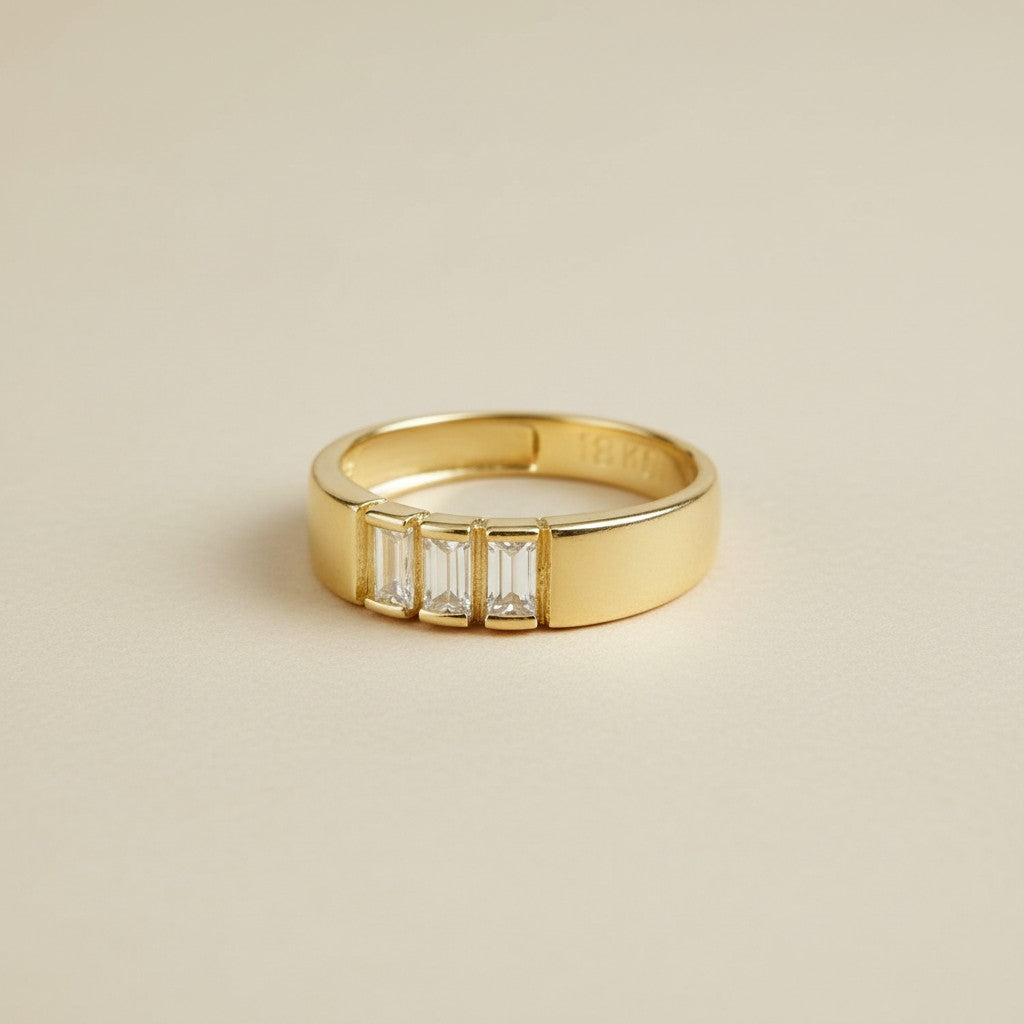 Trio Stone Ring for Women - 3 Baguette CZ Diamond Band