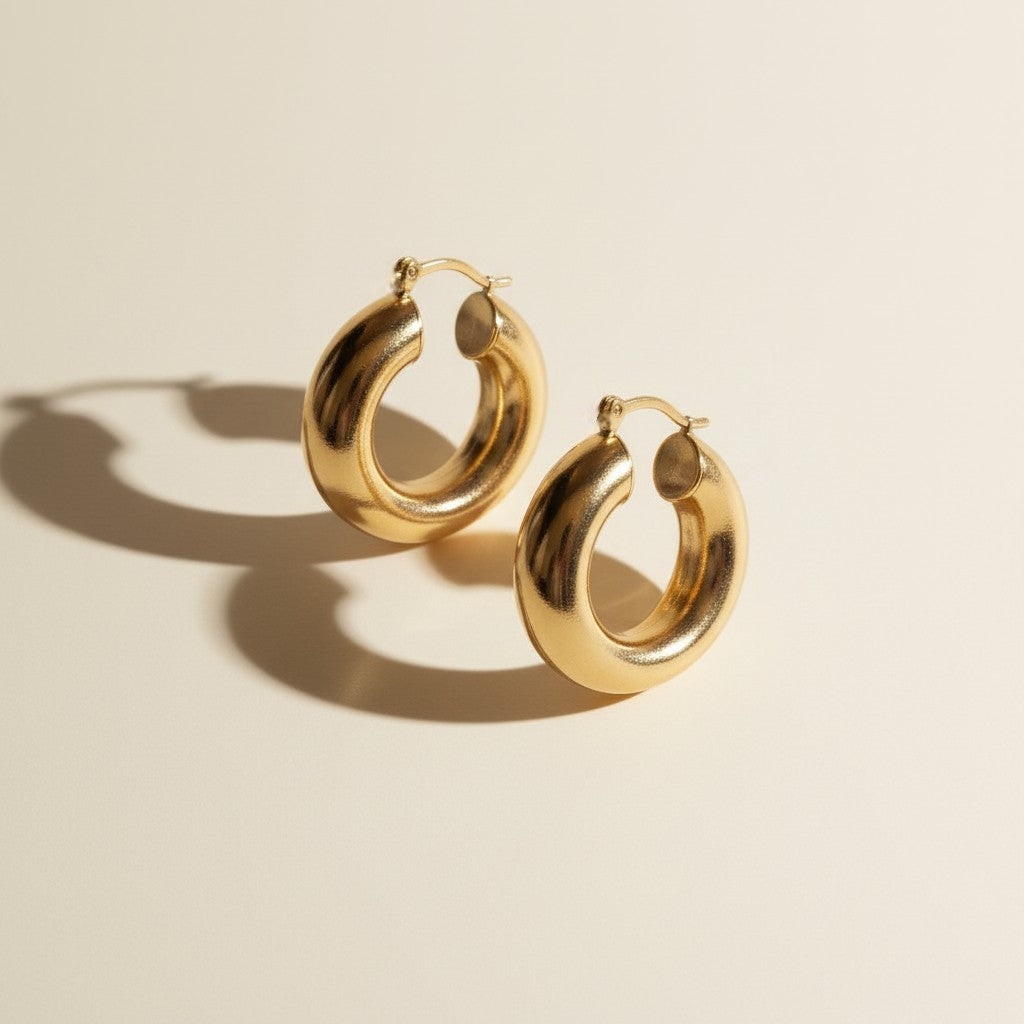 18k Gold Filled Fat Thick Small Hoop Earrings