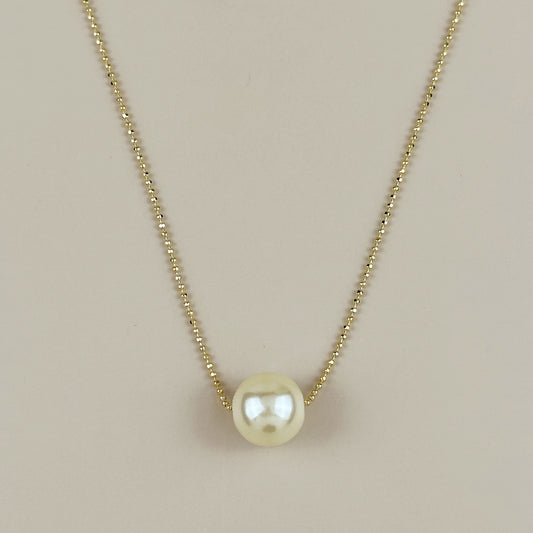 Solitaire Pearl Necklace - Delicate Diamond Cut Chain