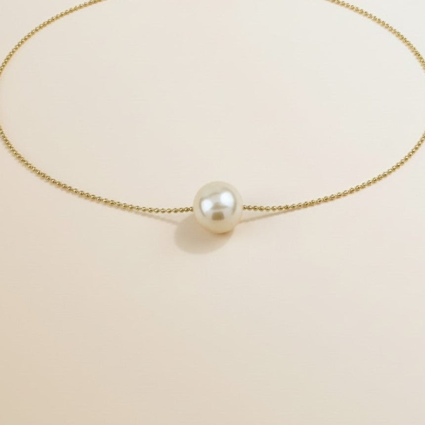 Solitaire Pearl Necklace - Delicate Diamond Cut Chain