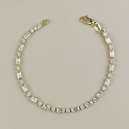 18K Gold Filled Tennis Bracelet with Baguette Round CZ - Delicate Cubic Zirconia Bracelet