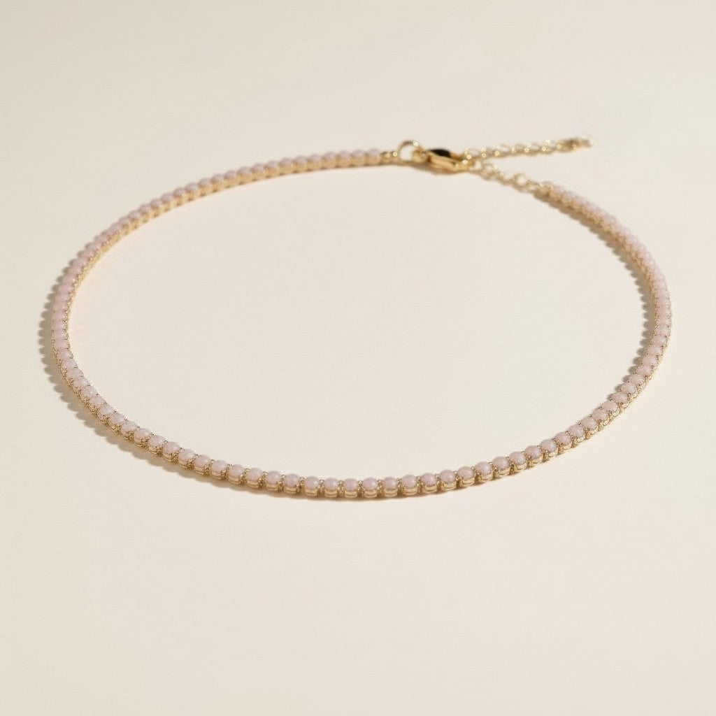 Nude Pink Cubic Zirconia Necklace | CZ Necklace for Women | Blush Pink Tennis Necklace