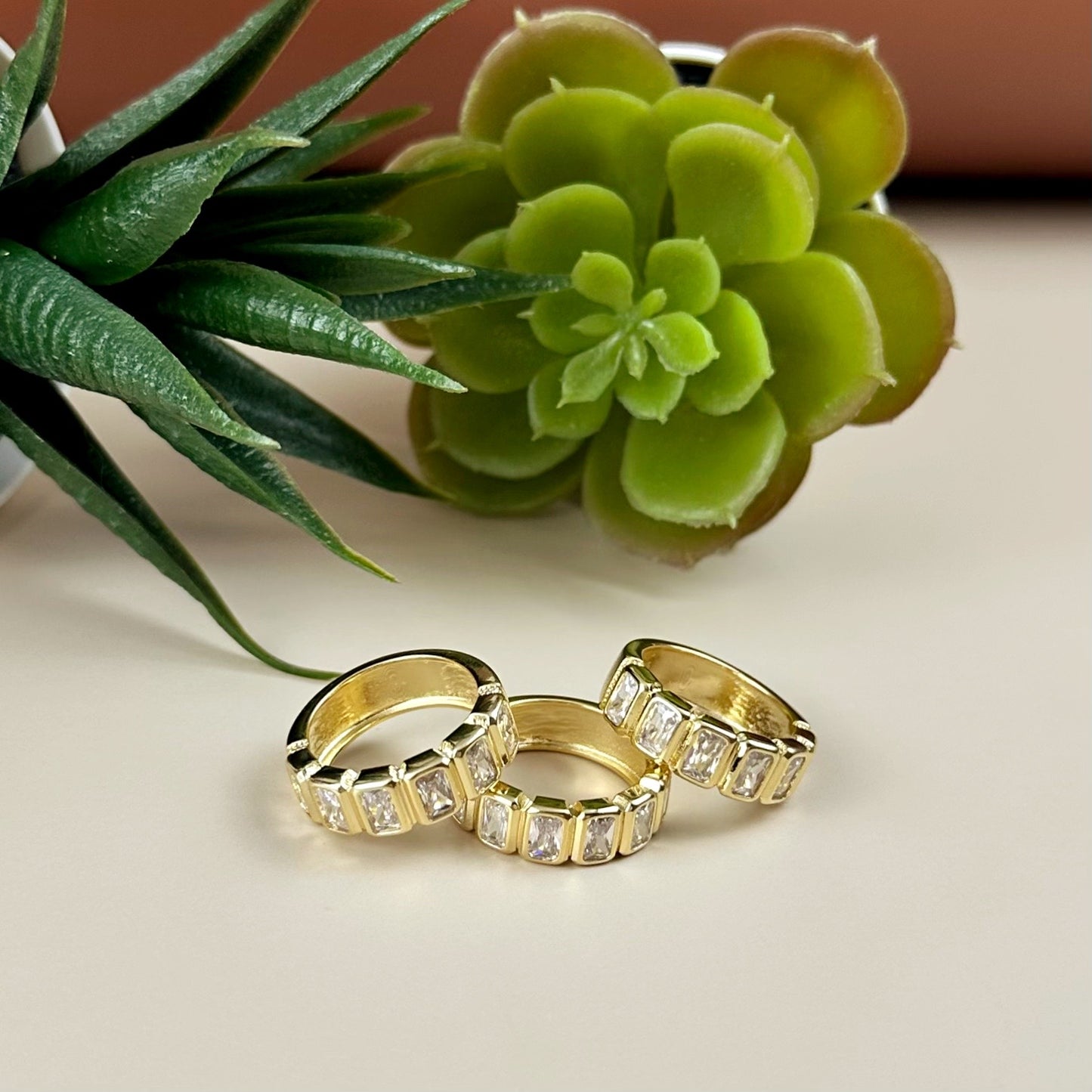 Stackable CZ Ring - Chunky Band Cubic Zirconia Ring for Women