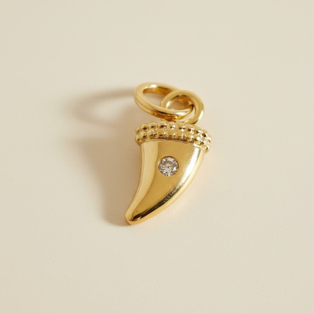 Mini Tusk Pendant with CZ Crystal - Dainty Horn Charm for Women