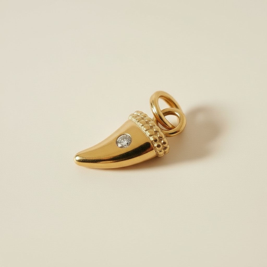 Mini Tusk Pendant with CZ Crystal - Dainty Horn Charm for Women