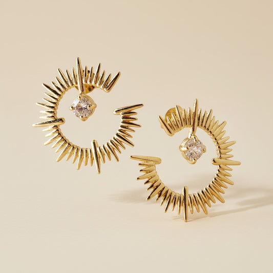 18k Gold Filled Spiked CZ Stud Earrings | Exclusive & Unique Style