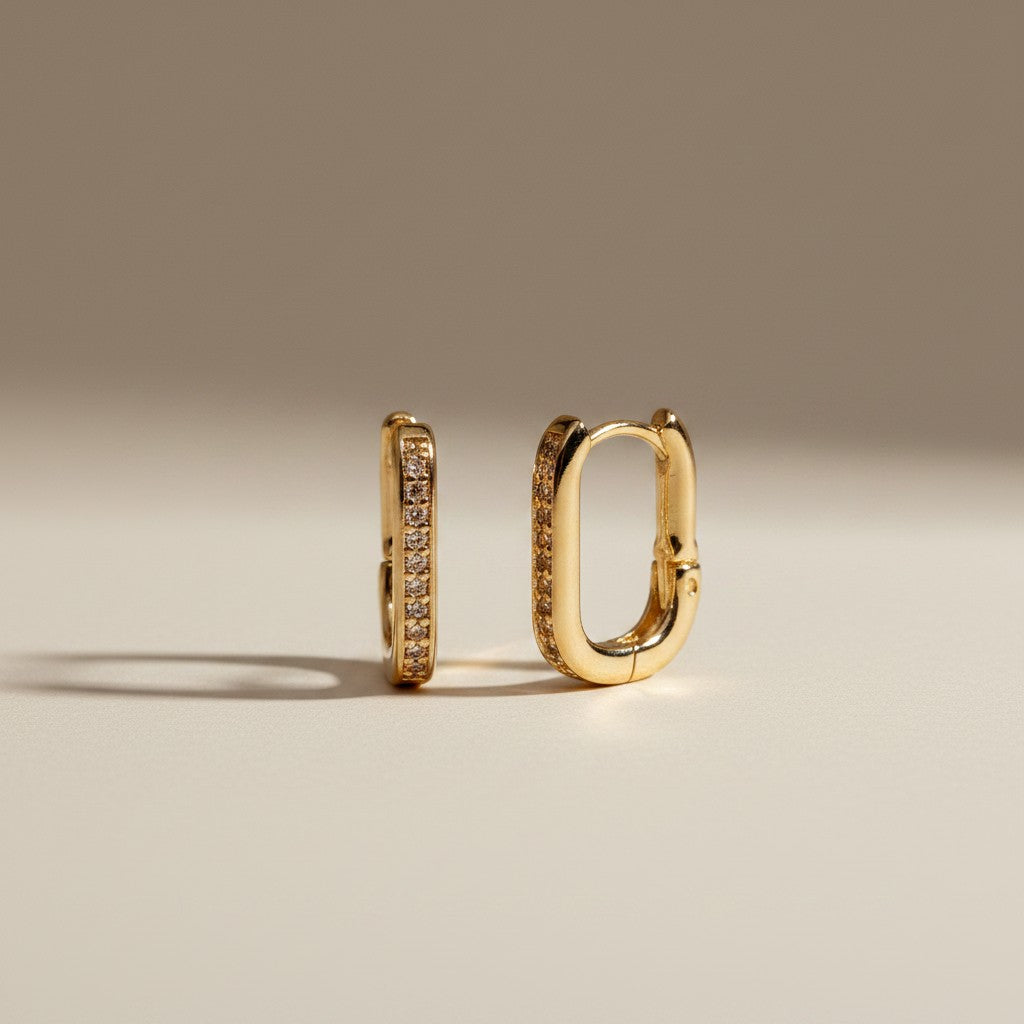 18k Gold Filled Micro CZ Rectangle Clicker Earrings — Geometric. Sparkling. One Satisfying Click.