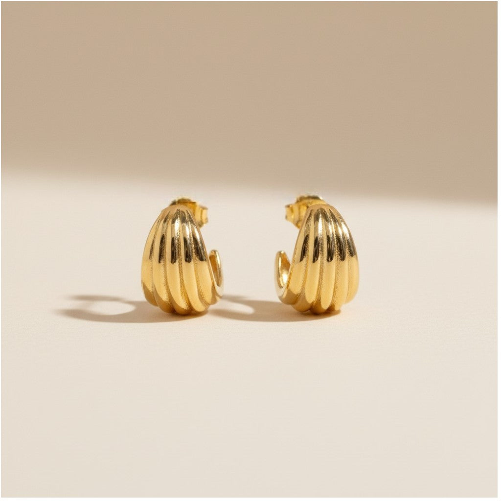 C-Hoop Earrings for Women - Rounded Ridged Hypoallergenic Hoops