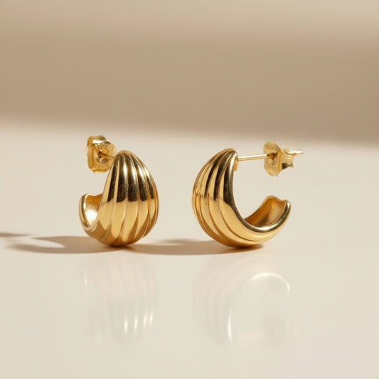C-Hoop Earrings for Women - Rounded Ridged Hypoallergenic Hoops