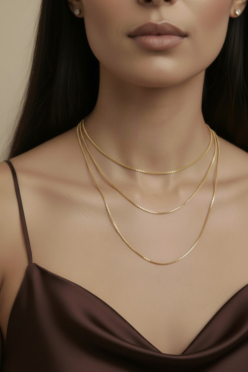 Box Chain Necklace for Women - 1mm Delicate Gold Chain
