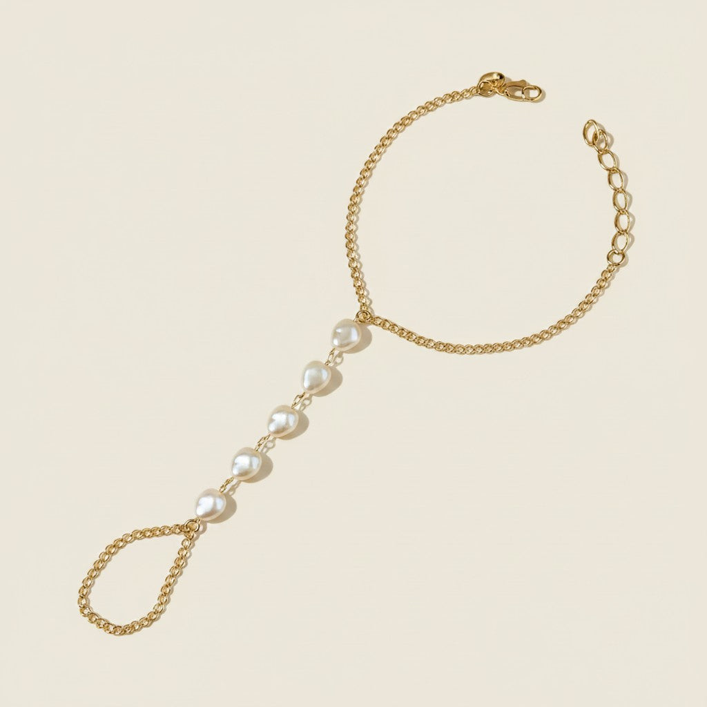 🤍 18k Gold Filled Baroque Pearl Hand Chain — From Wrist to Finger. The Hand, Adorned Entirely.
