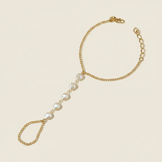 🤍 18k Gold Filled Baroque Pearl Hand Chain — From Wrist to Finger. The Hand, Adorned Entirely.