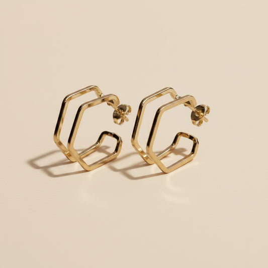 ✨ 18k Gold Filled Double Wire C-Hoop Earrings — Two Arcs. One Earring. Twice the Geometry.