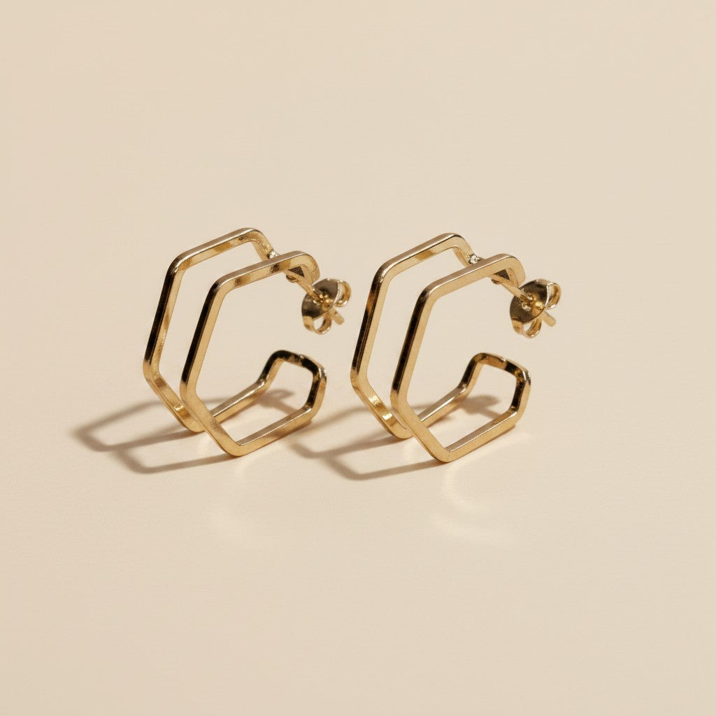 ✨ 18k Gold Filled Double Wire C-Hoop Earrings — Two Arcs. One Earring. Twice the Geometry.