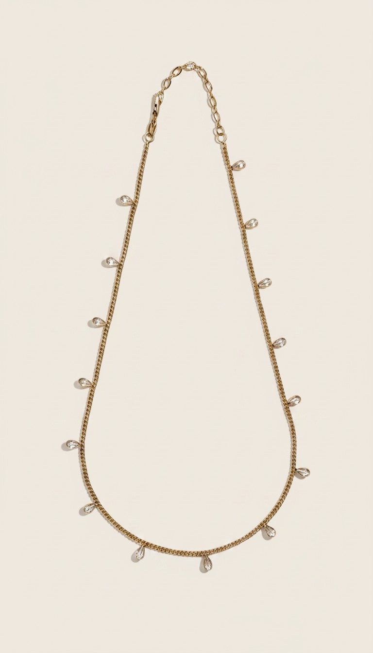 ✨ 18k Gold Filled CZ Drop Curb Chain Necklace — The Chain That Sparkles Twice. Once From the Links. Once From the Drops.
