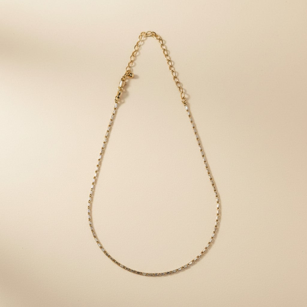 Baguette CZ Tennis Necklace 18K Gold Filled - Cubic Zirconia Chain for Women