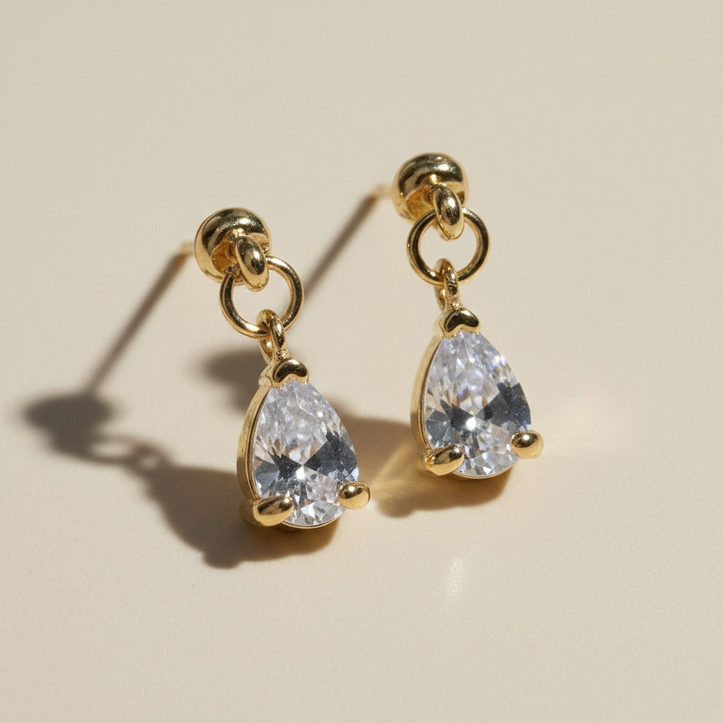 ✨ 18k Gold Filled Teardrop CZ Drop Earrings — The Most Graceful Stone Shape. Two Sizes.
