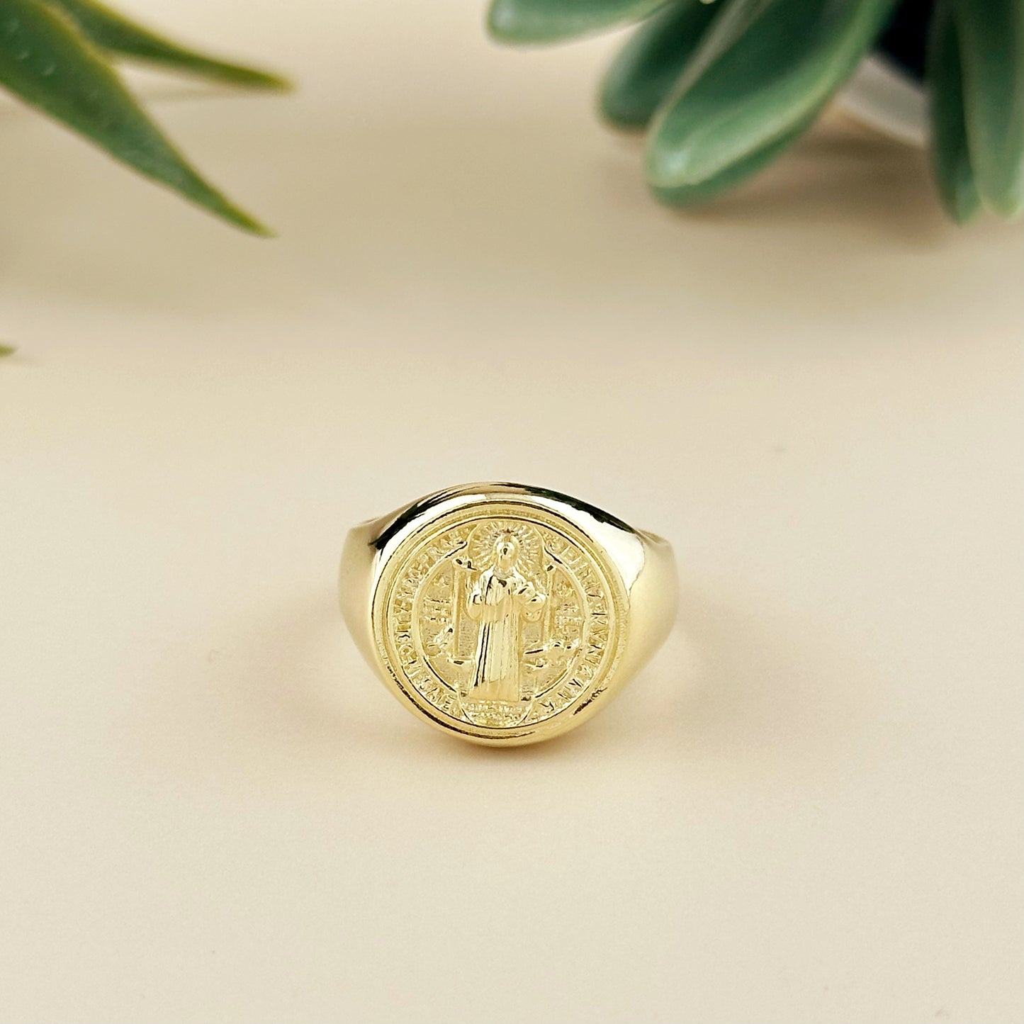 Saint Benedict Signet Ring - Religious Statement Ring for Men & Women