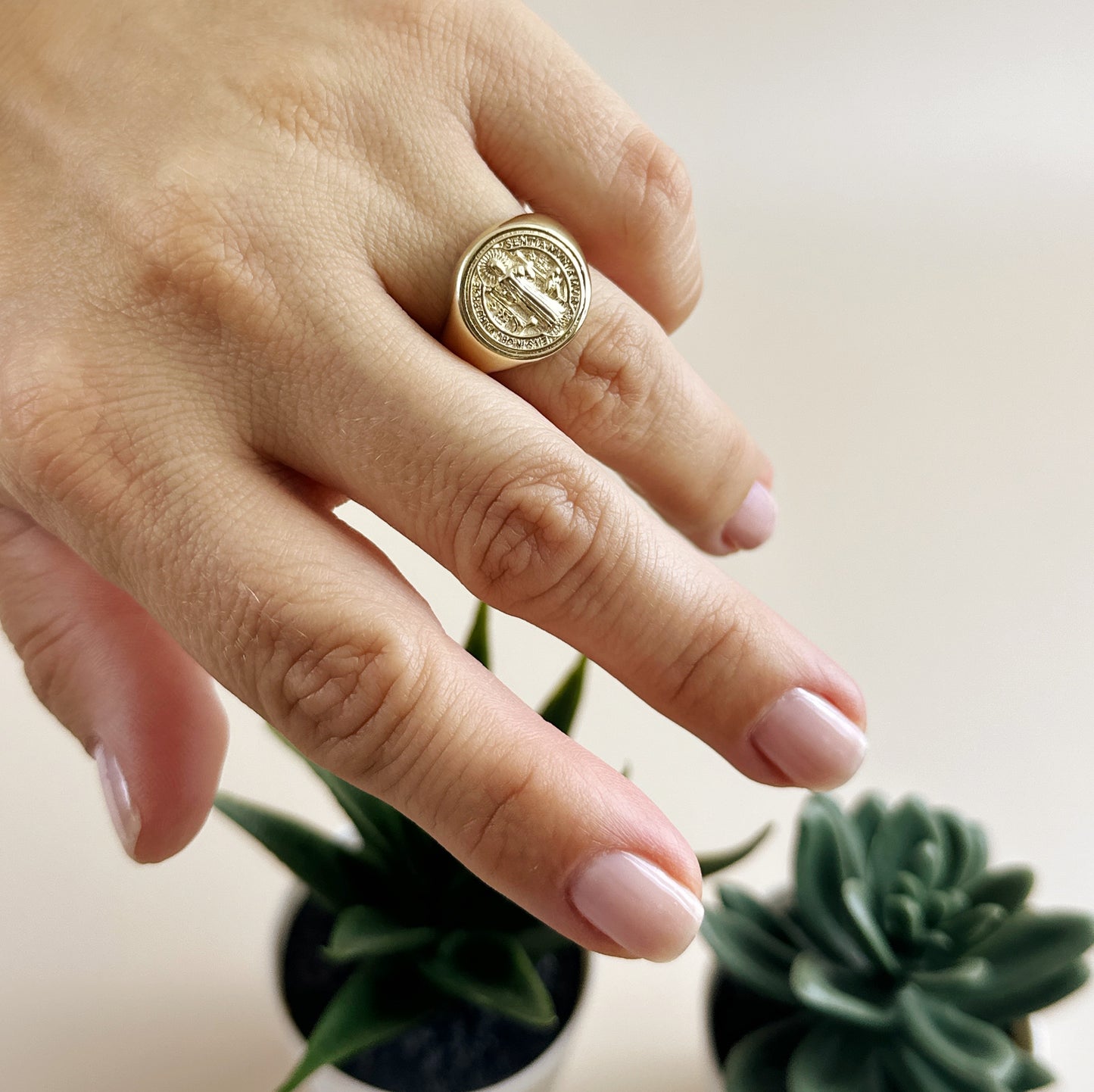 Saint Benedict Signet Ring - Religious Statement Ring for Men & Women