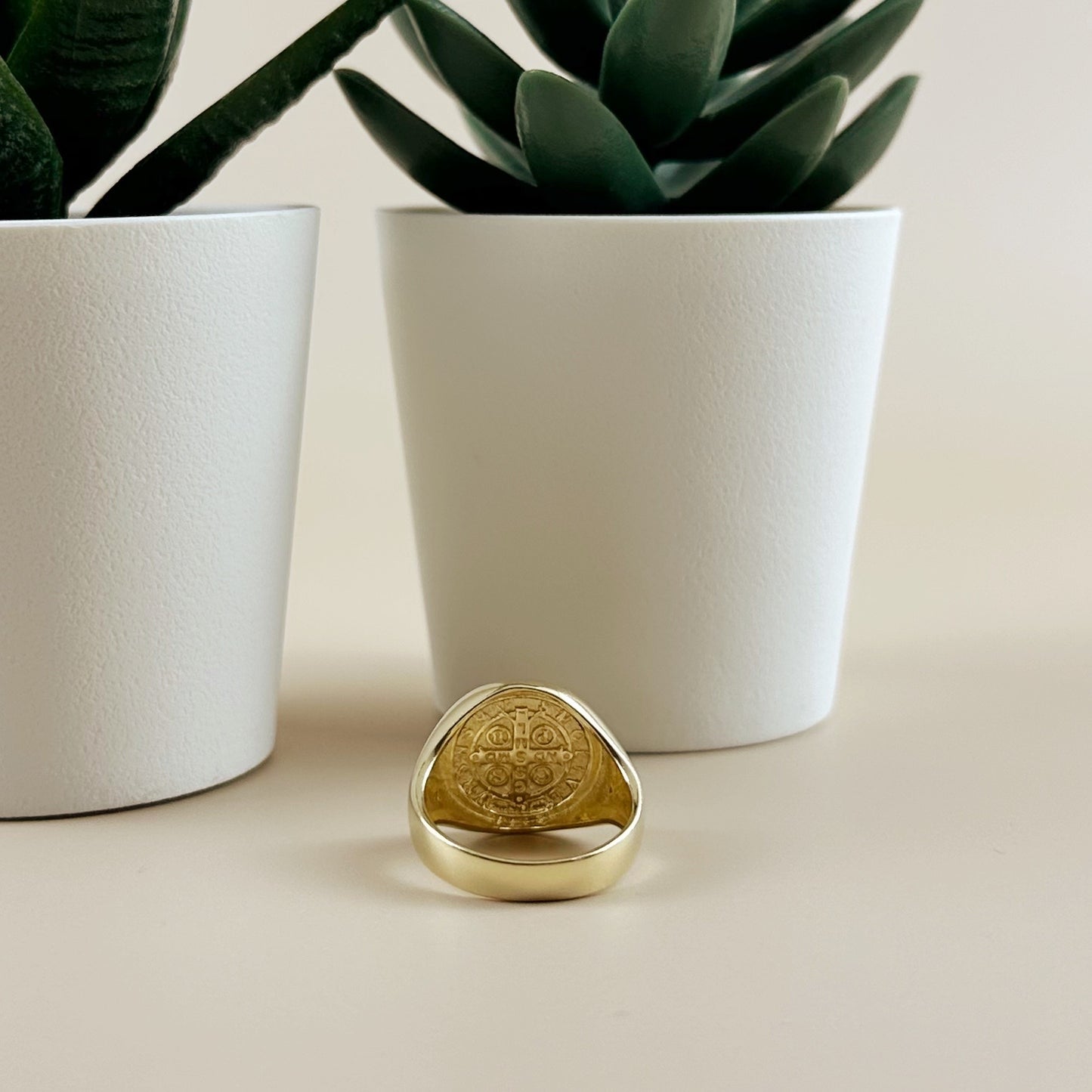 Saint Benedict Signet Ring - Religious Statement Ring for Men & Women
