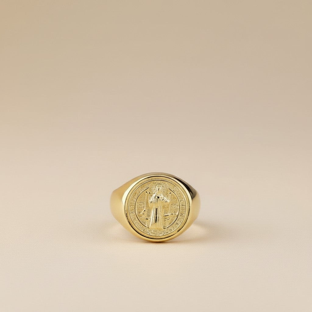 Saint Benedict Signet Ring - Religious Statement Ring for Men & Women