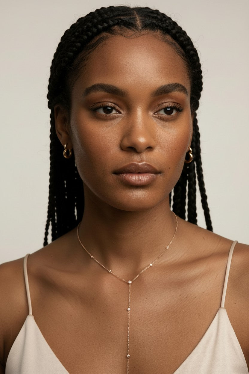 ✨ 18k Gold Filled CZ Bezel Lariat Necklace — One Line. One Stone. Every Neckline Flattered.