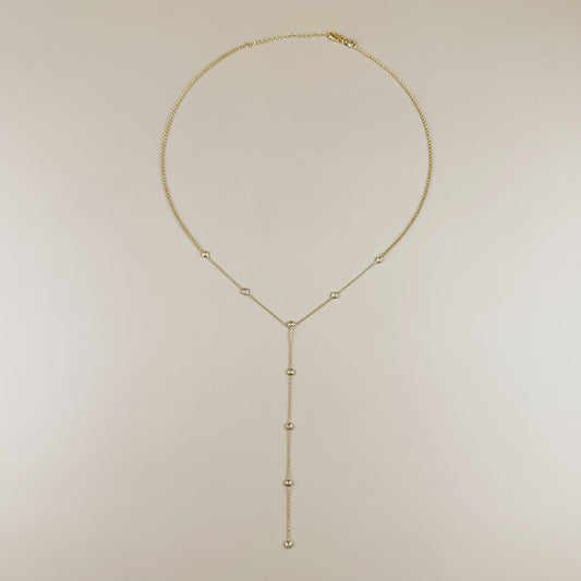 18K Gold Filled Lariat Necklace with CZ - Minimalist Y-Chain for Women