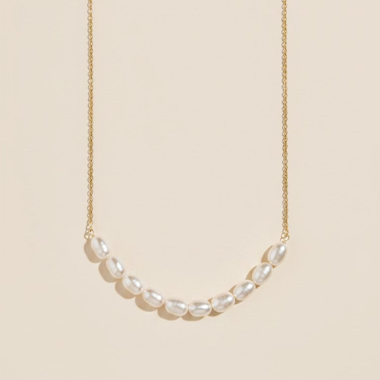 🤍 18k Gold Filled Baroque Pearl Necklace — The Spaced Pearl Design. Closer to the Collarbone.