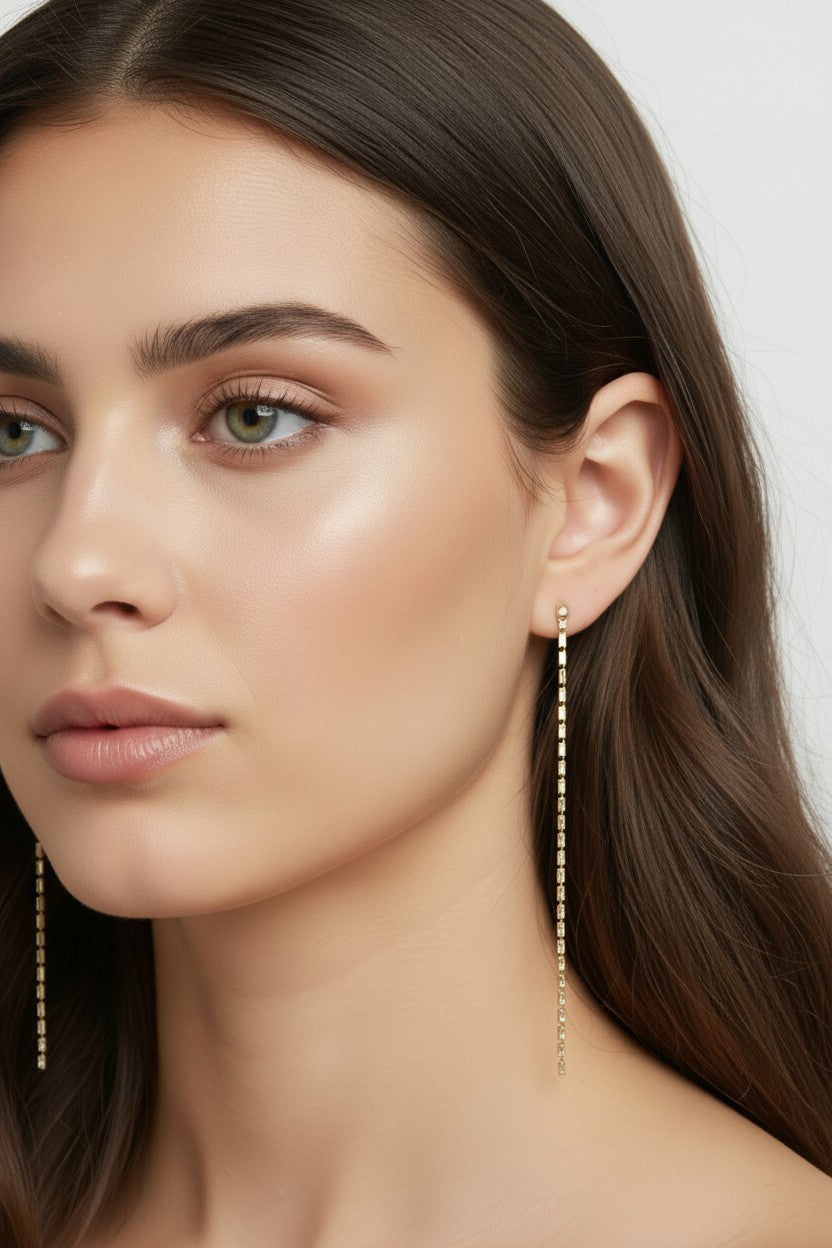Baguette CZ Drop Earrings with Pearls - Long Statement Earrings for Women