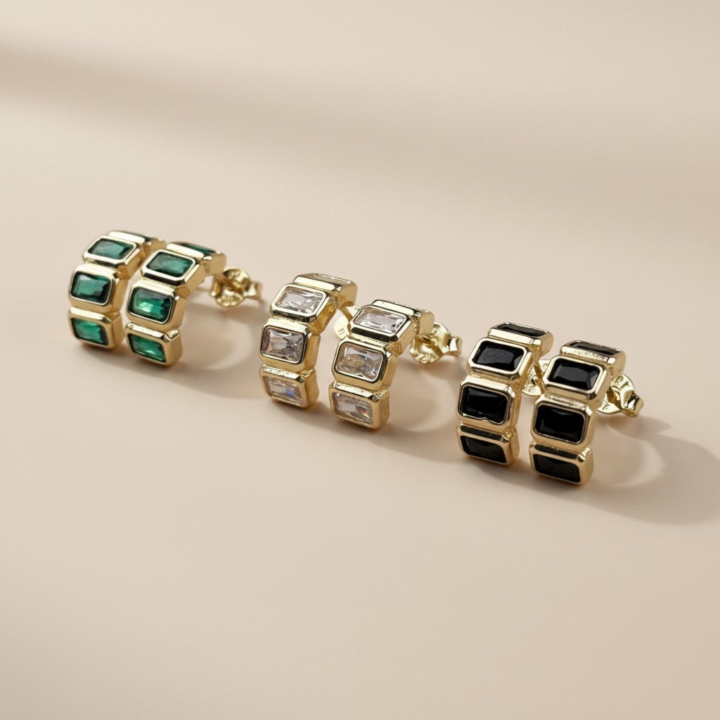 Chunky Gold Earrings for Women - CZ Curve Earrings | Statement Jewelry