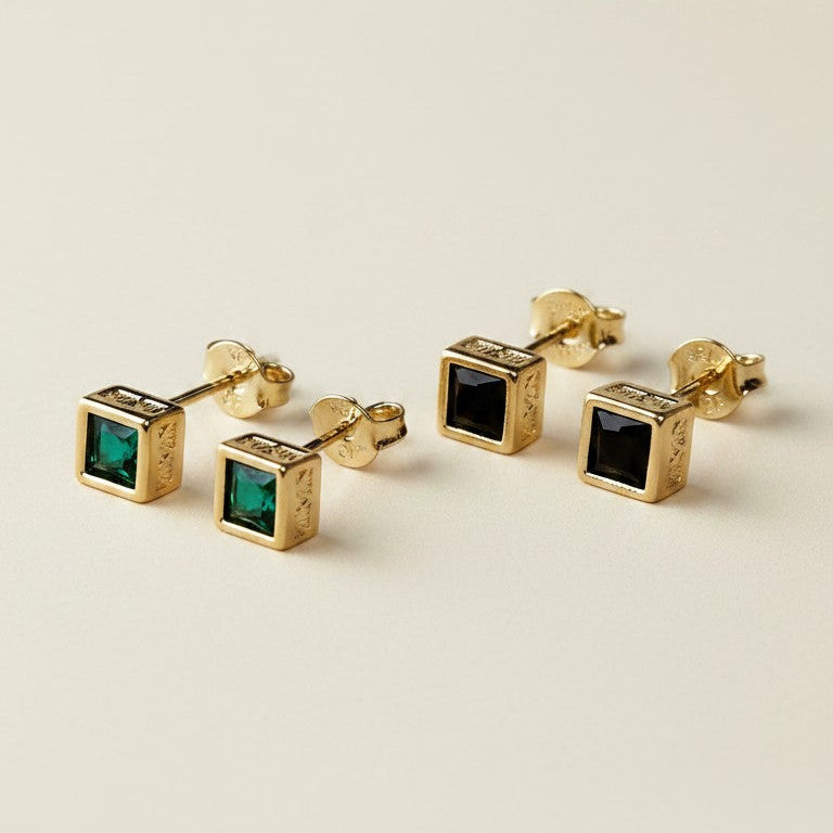 ✨ 18k Gold Filled Colored Square CZ Stud Earrings — One Shape. Two Colors. All the Personality.