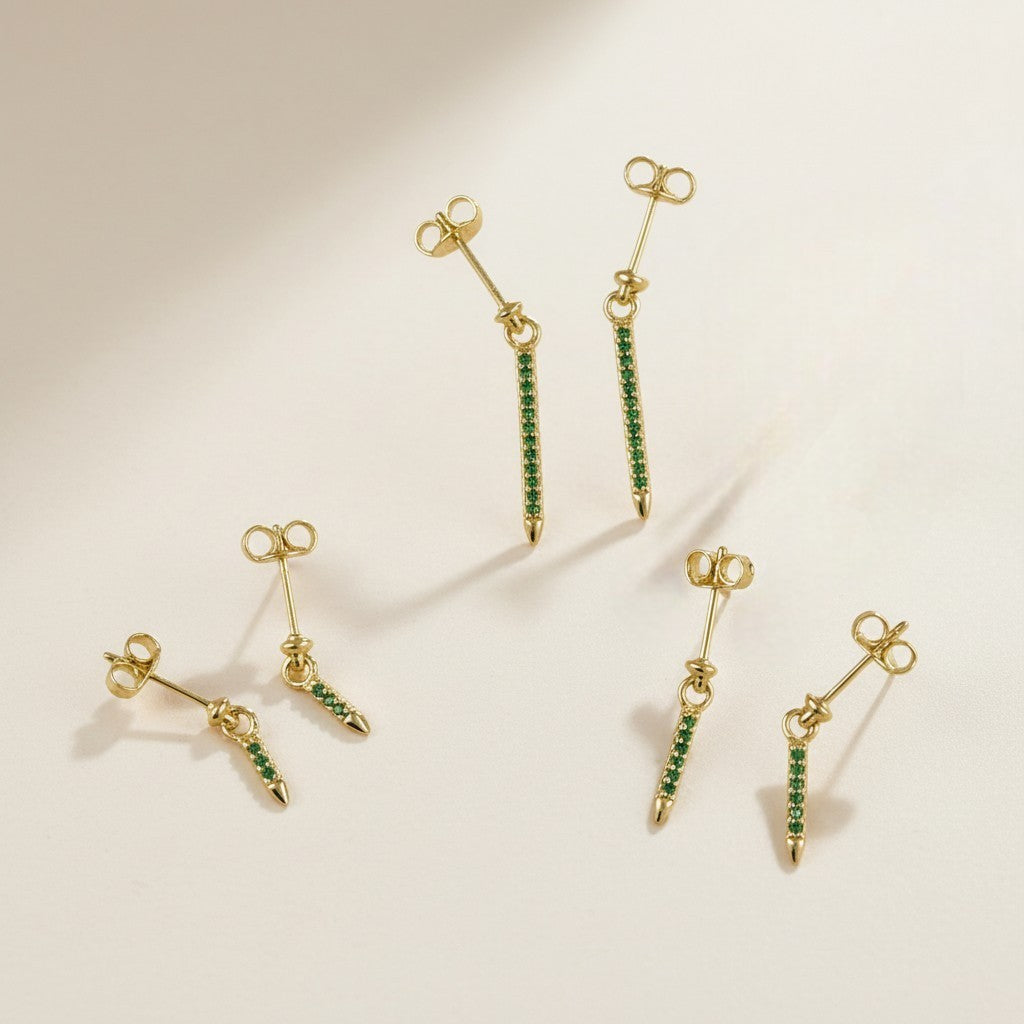 ✨ 18k Gold Filled Emerald CZ Spear Drop Earrings — Sharp, Sleek; Undeniably Modern
