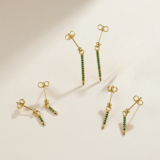 ✨ 18k Gold Filled Emerald CZ Spear Drop Earrings — Sharp, Sleek; Undeniably Modern