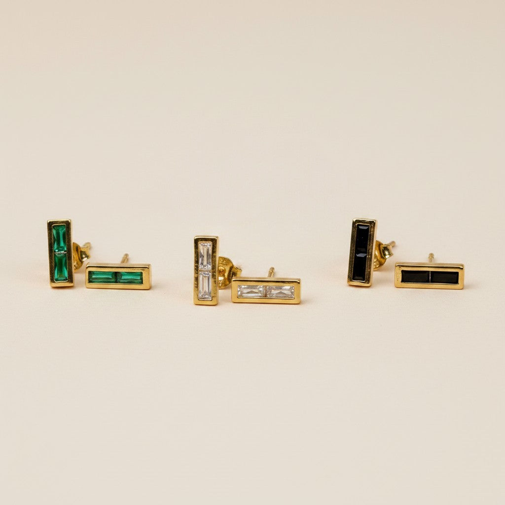 ✨ 18k Gold Filled Split Baguette Stud Earrings — An Angle That Changes Everything. Three Colors.
