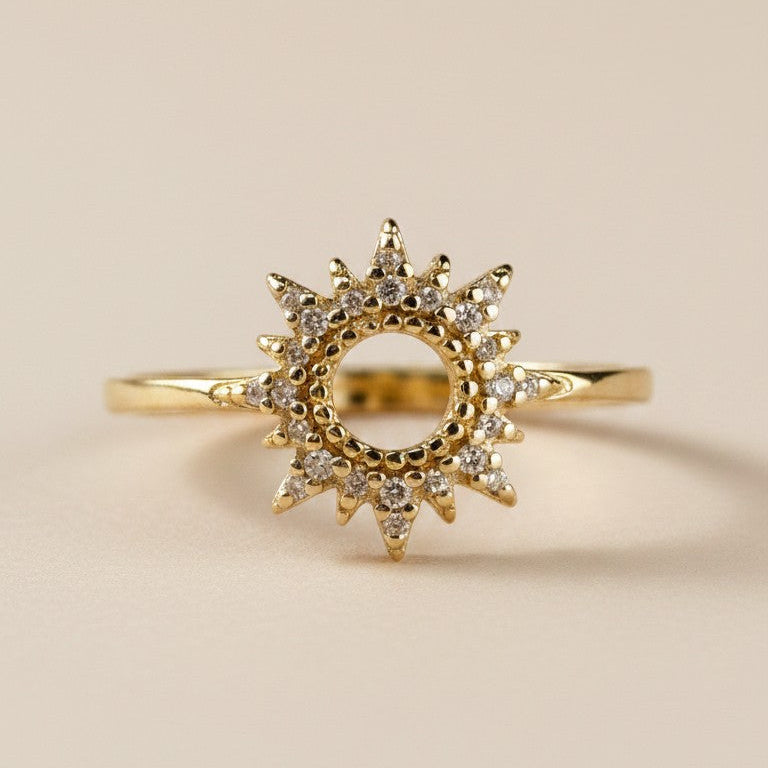 ✨ 18k Gold Filled Round Spike CZ Ring — One Brilliant Stone. A Crown of Gold Points. The Finger Transformed.